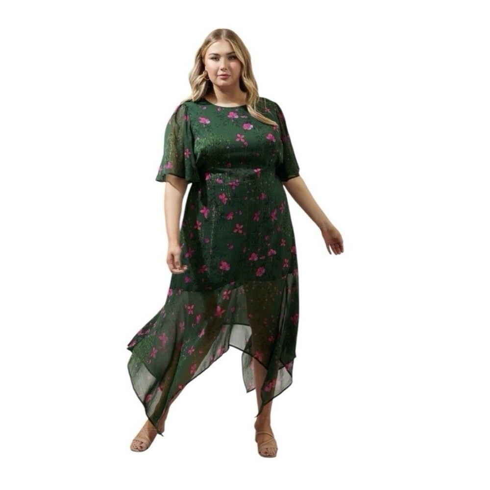 Sugarlips Juniper Floral Aerin Asymmetrical Flutter Midi Dress by Plus Size 3x